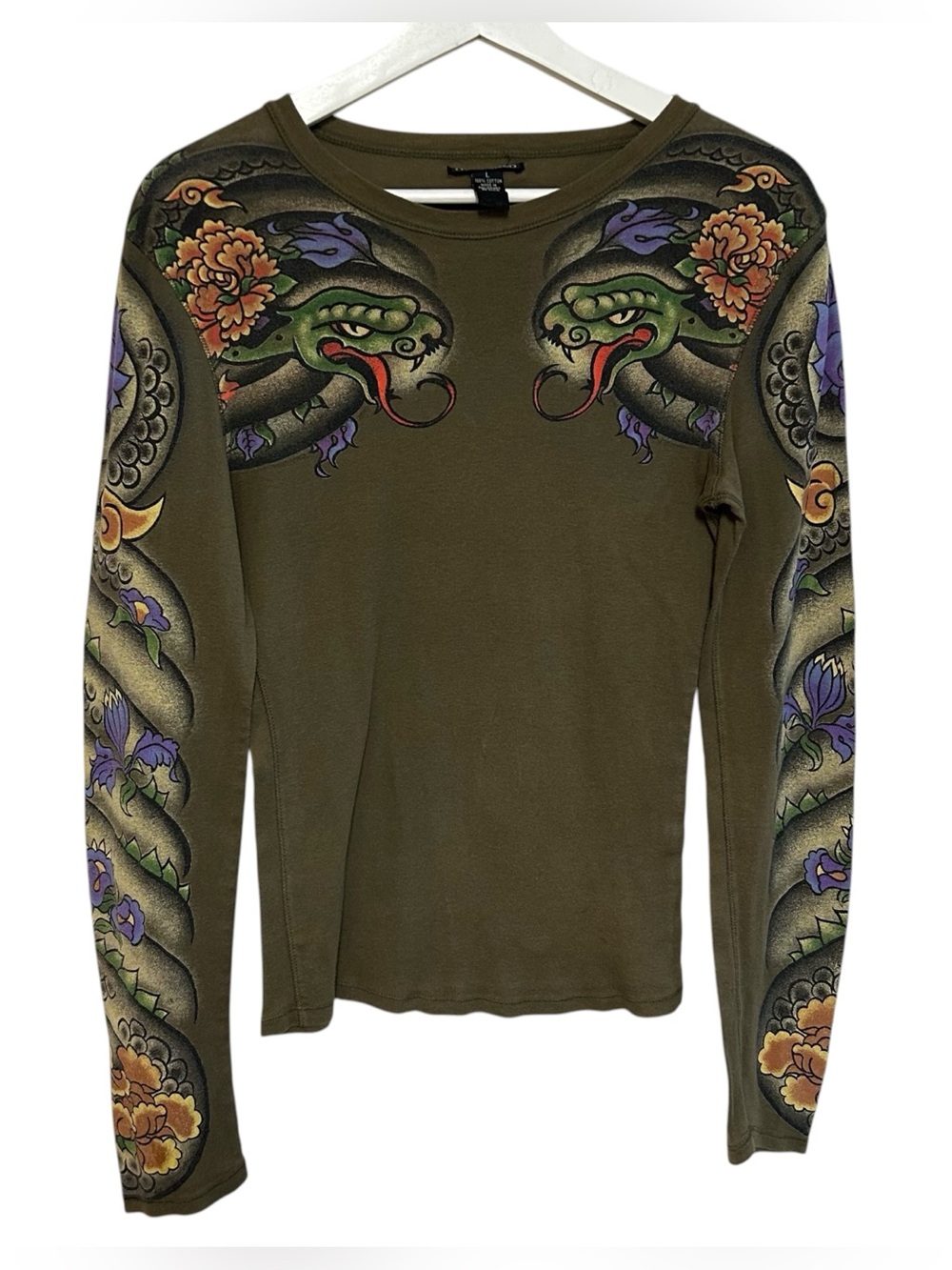 Y2K lucky brand L long sleeve T-shirt snake sleeve graphic grunge indie vintage